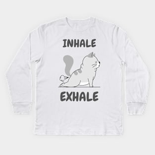 Funny Inhale Exhale yoga cat Kids Long Sleeve T-Shirt